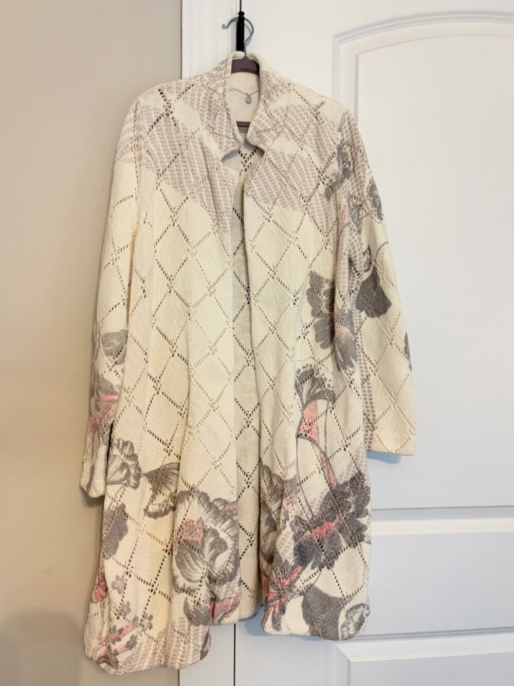 Knitted & Knotted Anthropologie Pointelle Floral Duster Cardigan | Size XS | Cre